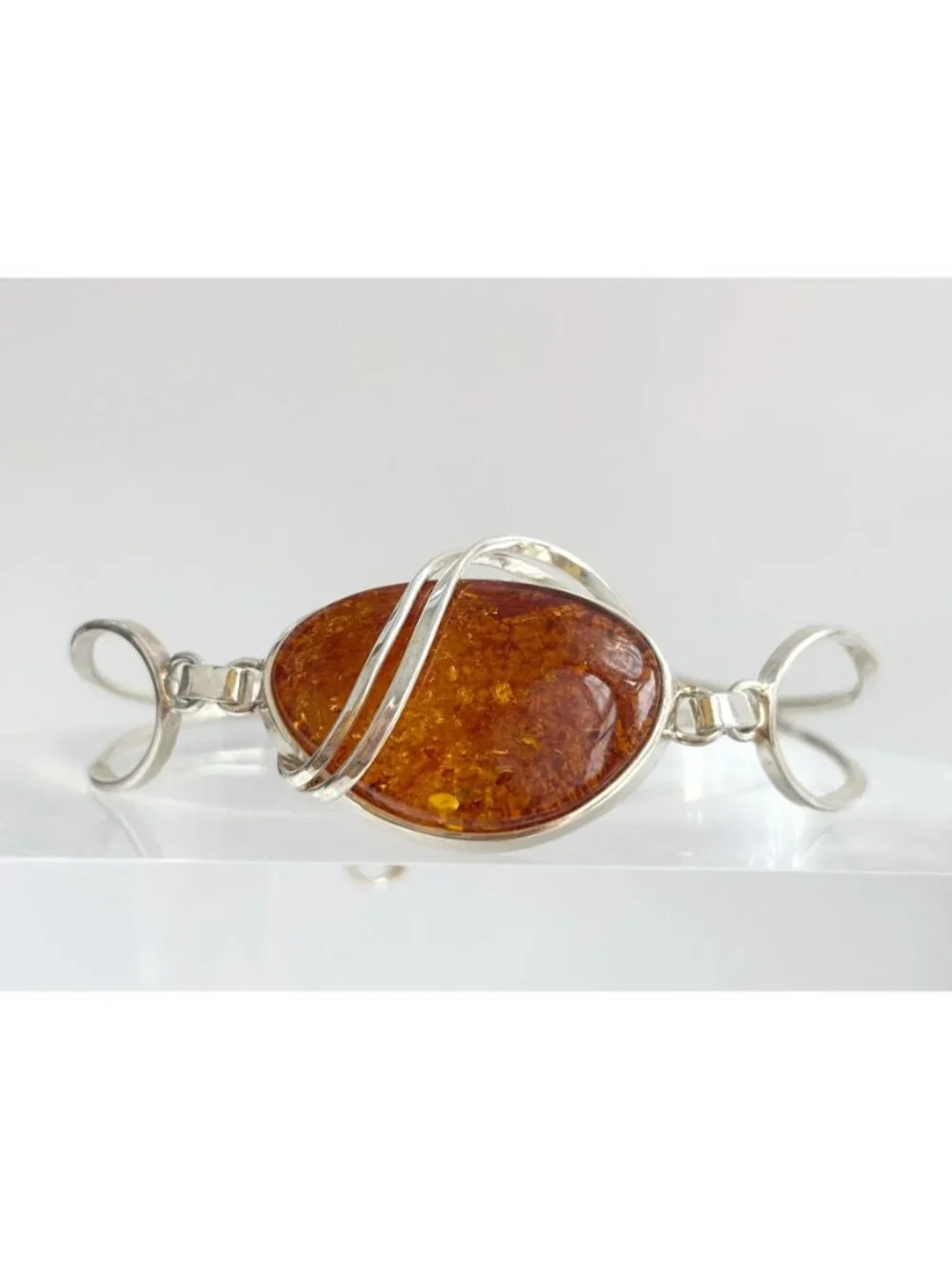 Baltic Amber Modernist Swirly Vintage Sterling Silver 925 Bangle Bracelet